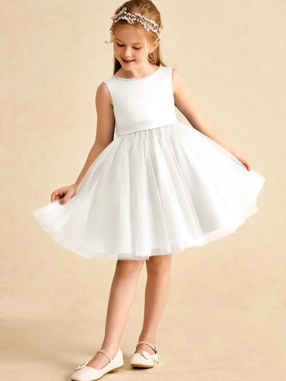 Azazie Jani Ivory Tulle Party Dress for Girls - Sleeveless Fit-and-Flare
